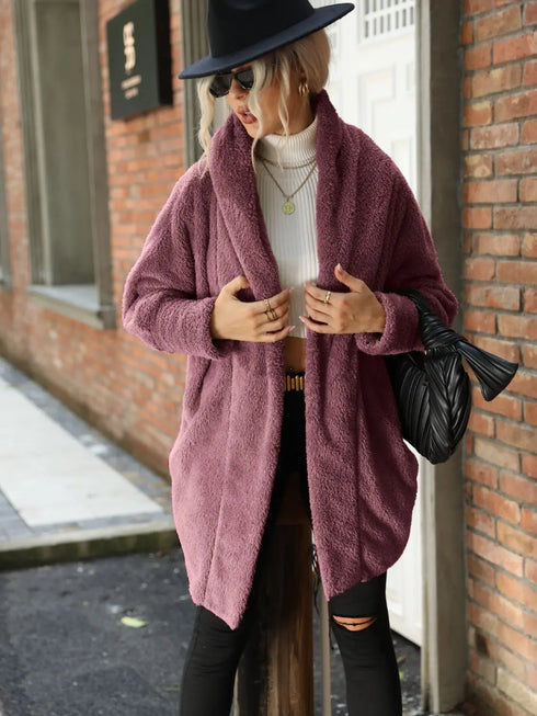 'Diora' Fleece Fur Open Coat - Celes Fashion